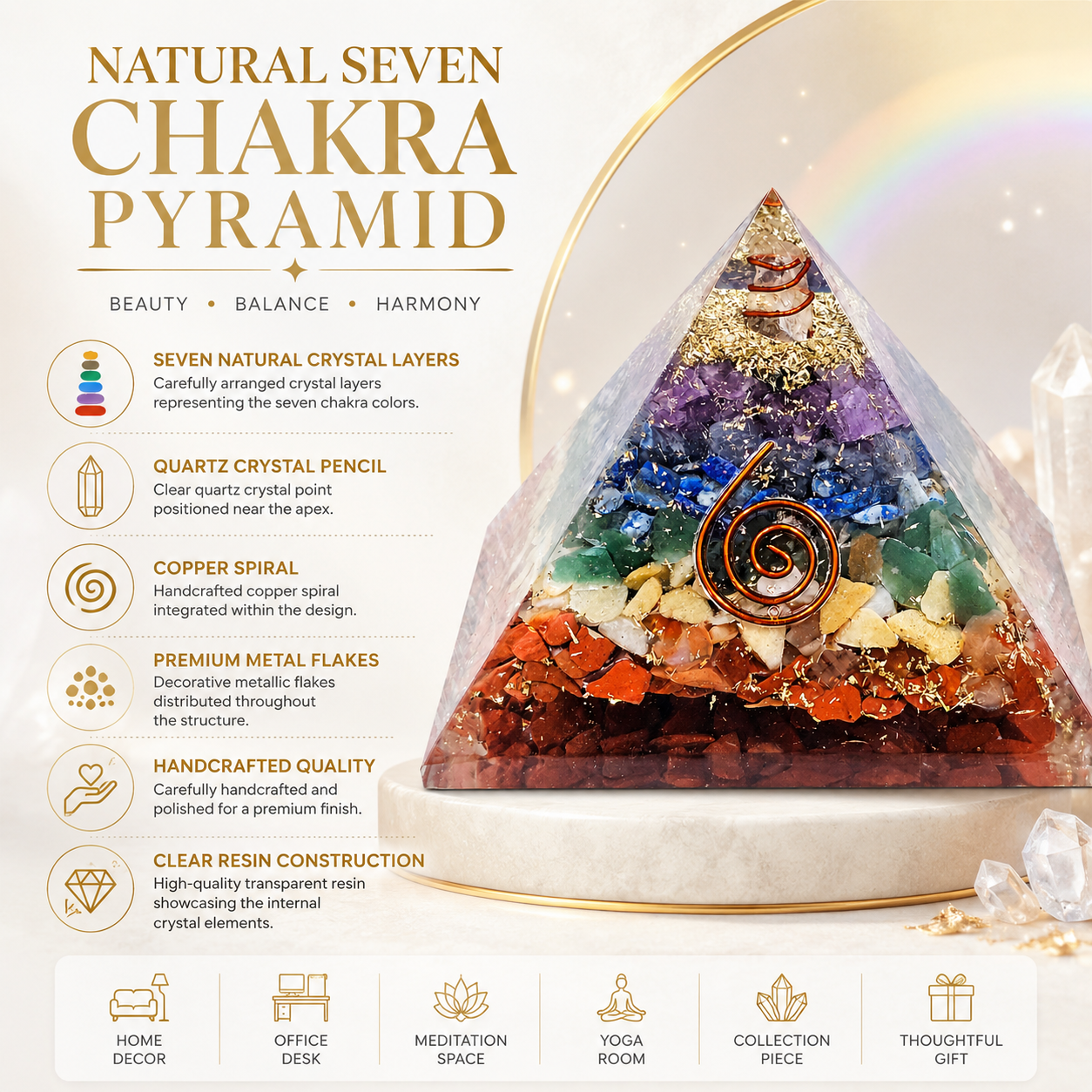 Natural Seven Chakra Orgonite Pyramid