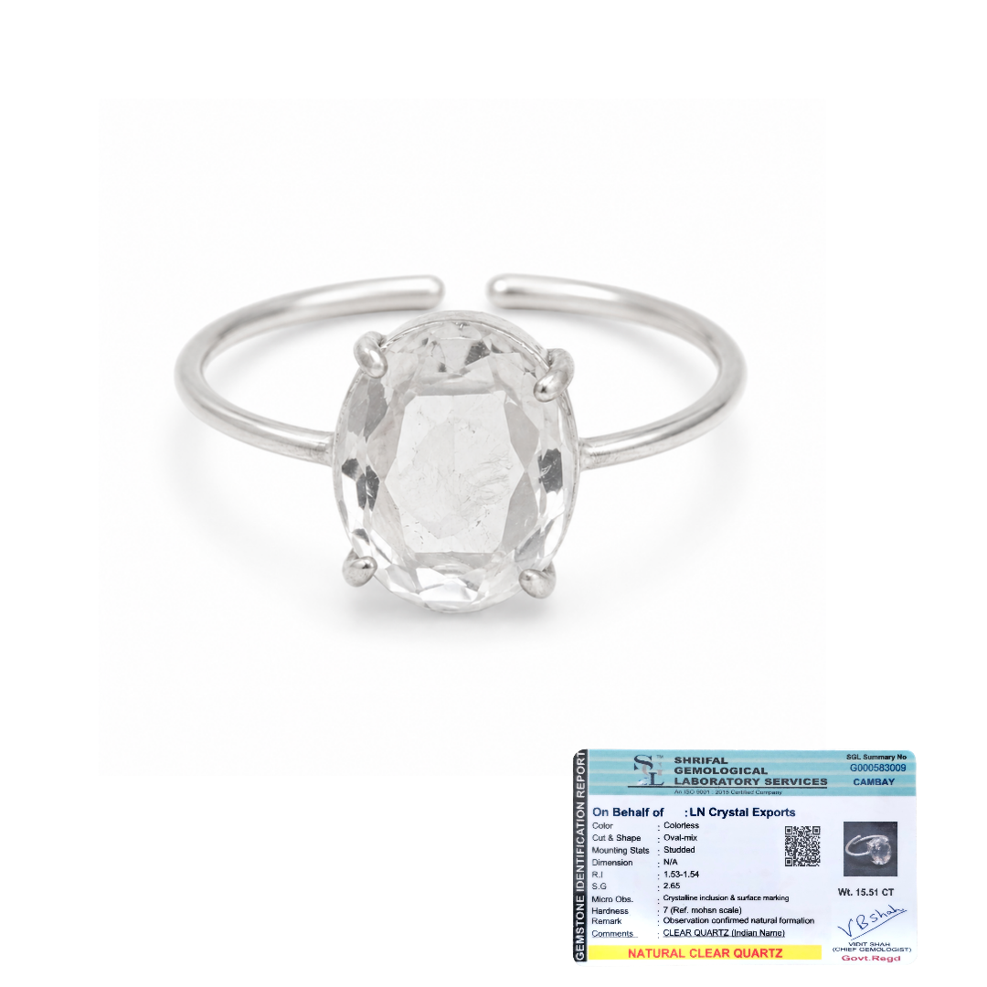 Natural Clear Quartz Adjustable Ring | Handmade Crystal Gemstone Ring | Healing Crystal Jewelry