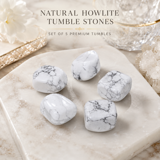 Natural Howlite Tumble Stones | Set of 5 Premium Howlite Crystal Tumbled Stones | Calming & Stress Relief Healing Crystals