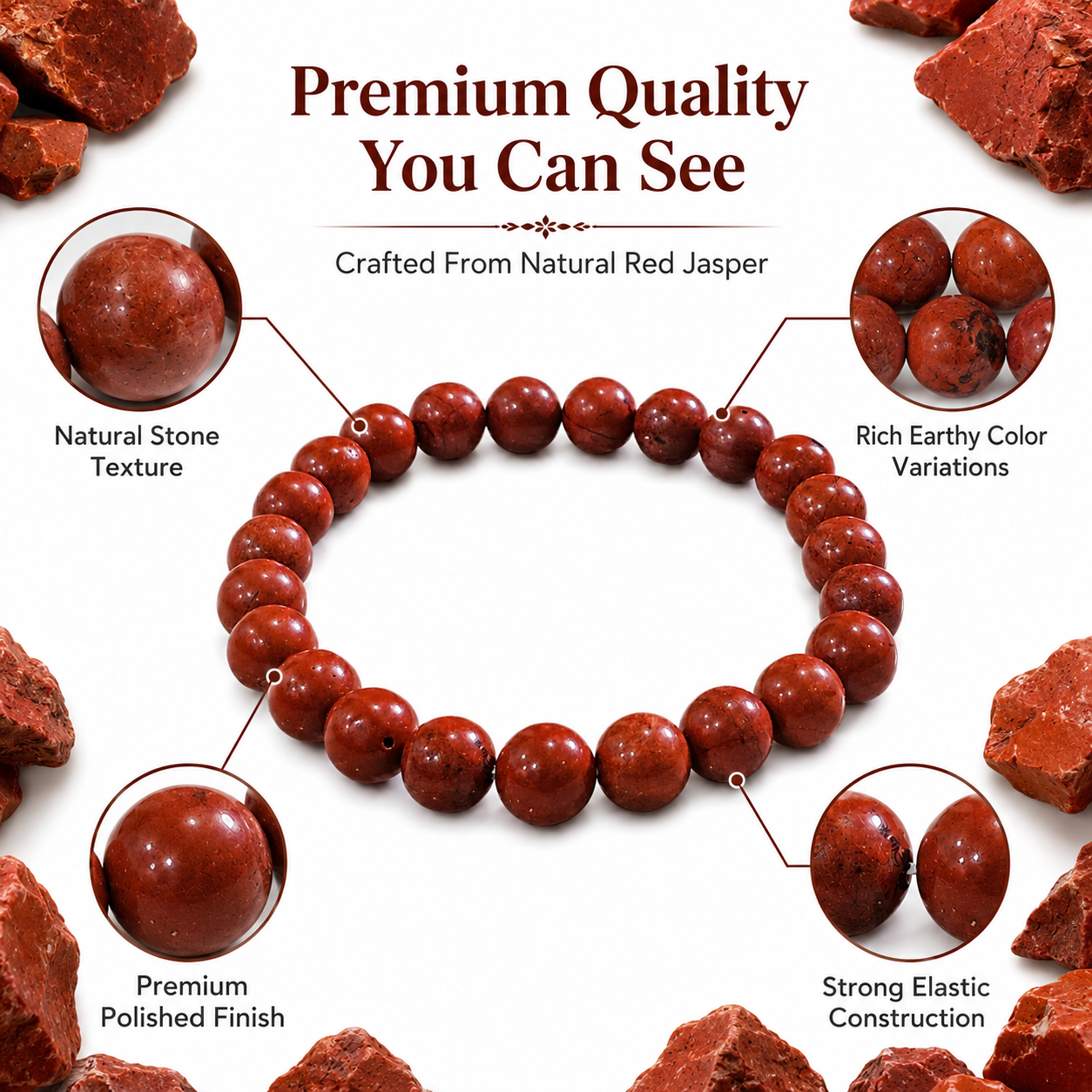 Natural Red Jasper Bracelet 8mm