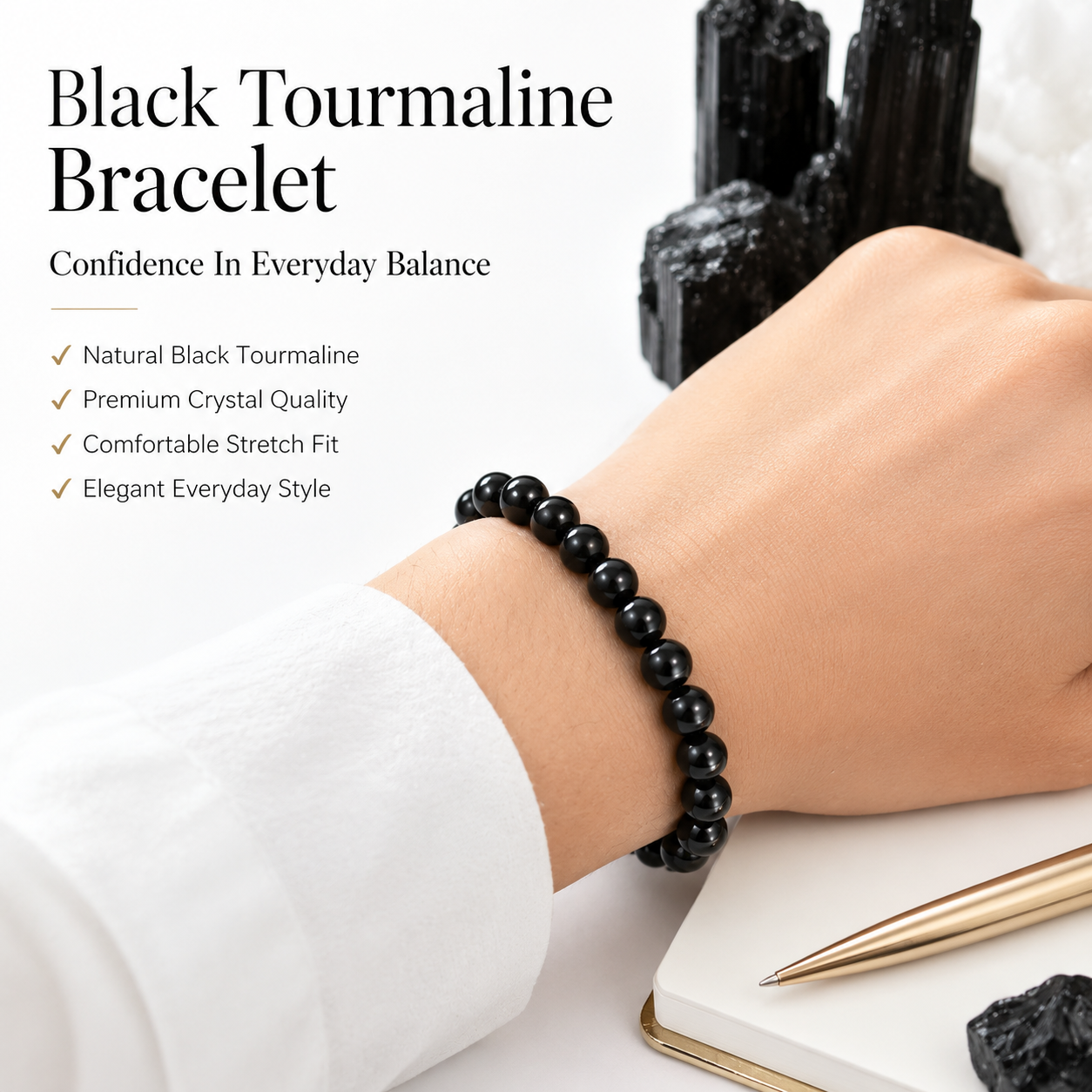 Natural Black Tourmaline Bracelet – Protection, Grounding & Energy Shield Bracelet
