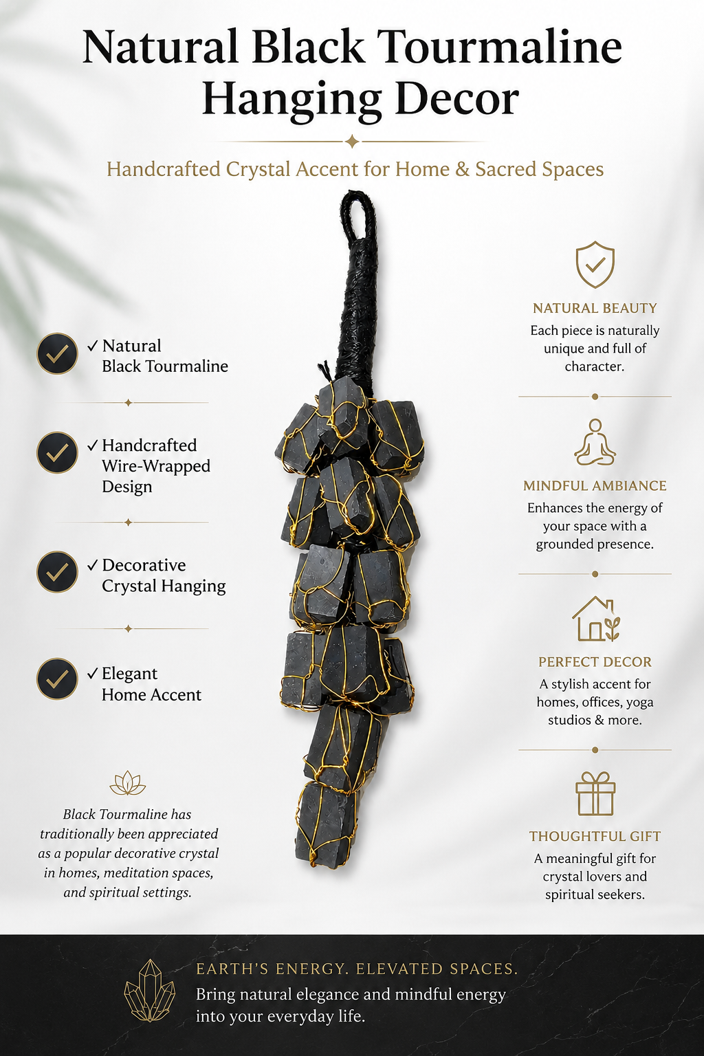 Natural Black Tourmaline Hanging Decor for Home Entrance | Protection Crystal Wall Hanging