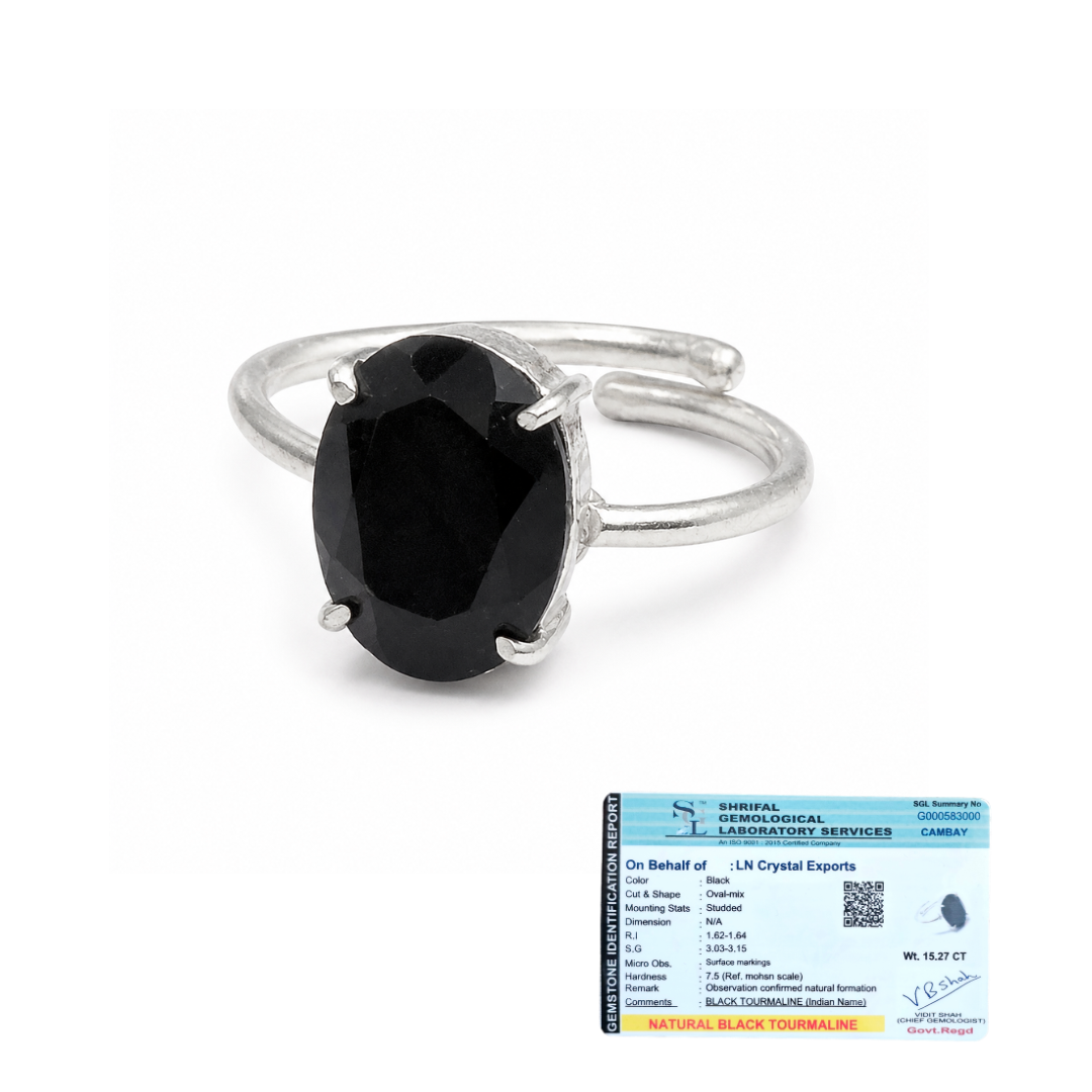 Natural Black Tourmaline Adjustable Ring | Handmade Crystal Gemstone Ring | Healing Crystal Jewelry