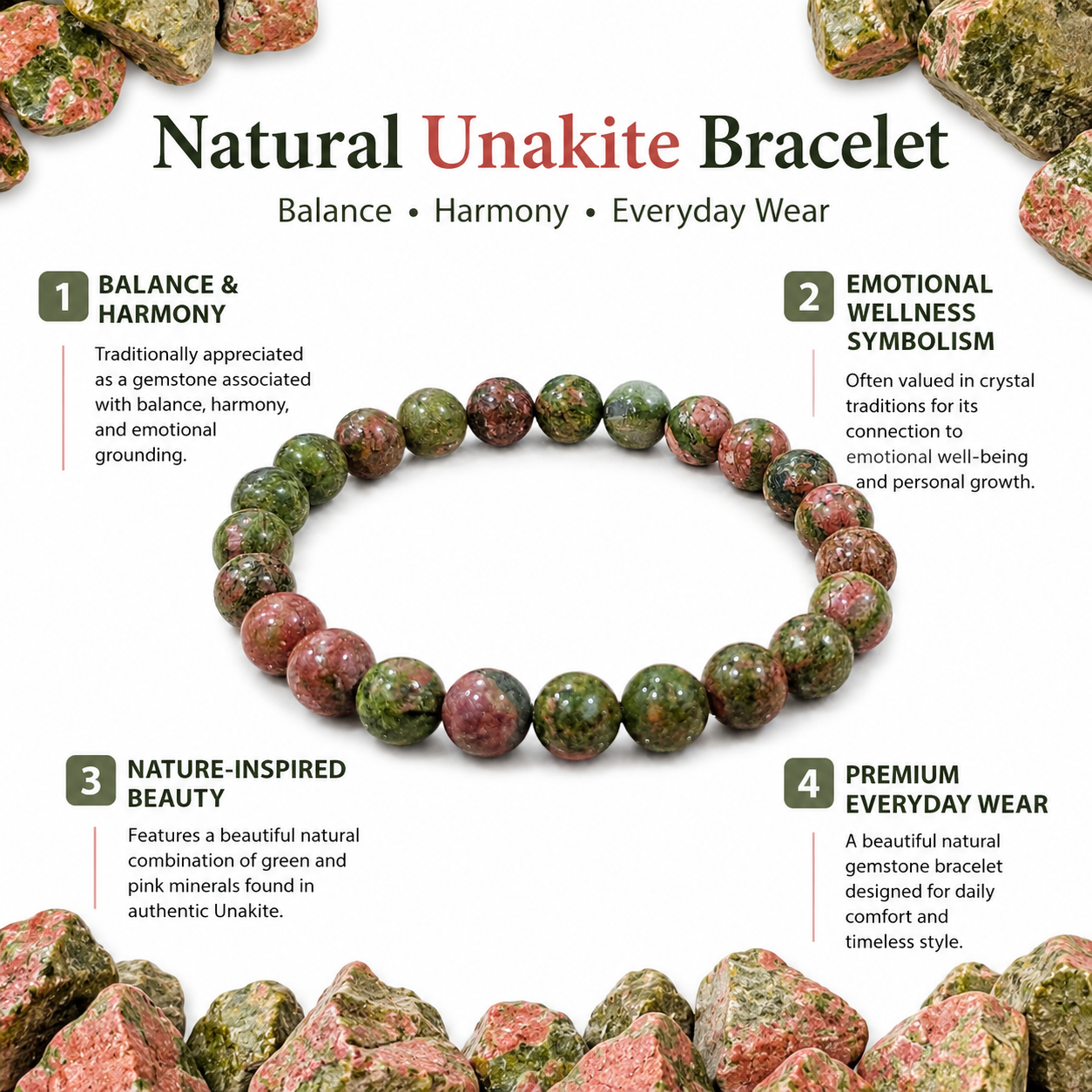 Natural Unakite Bracelet 8mm | Certified Gemstone Bracelet