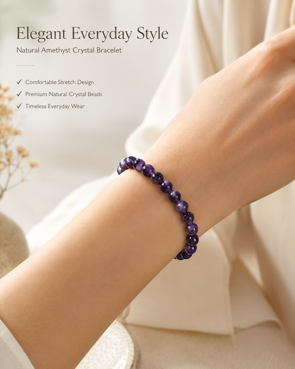 Natural Amethyst Bracelet 8mm - Certified Crystal Bracelet