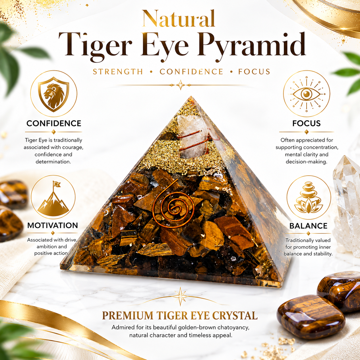 Natural Tiger Eye Orgonite Pyramid