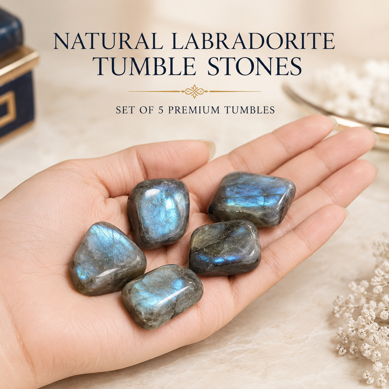 Natural Labradorite Tumble Stones | Set of 5 Premium Polished Labradorite Crystals | Intuition, Transformation & Protection Stones
