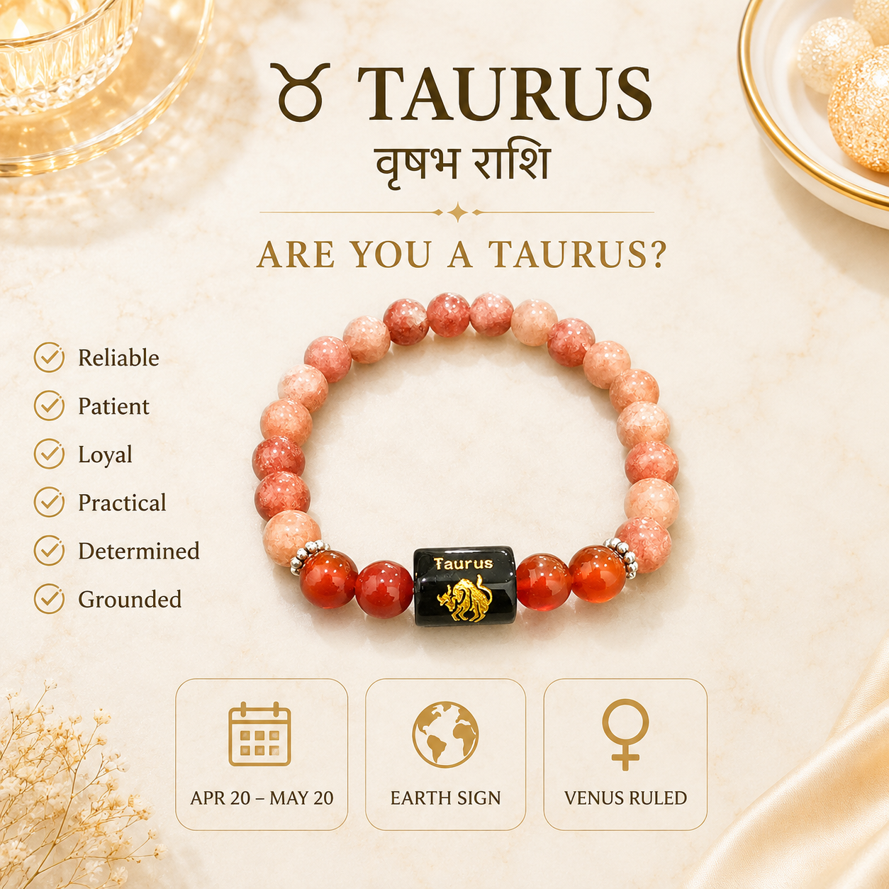 Taurus Zodiac Bracelet (वृषभ राशि)