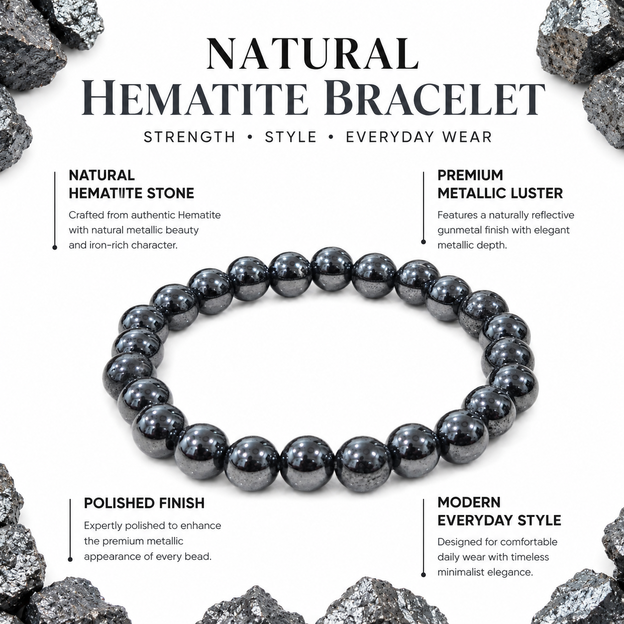Natural Hematite Bracelet – Grounding, Strength & Focus Bracelet