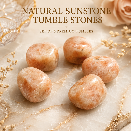 Natural Sunstone Tumble Stones | Set of 5 Premium Sunstone Crystal Tumbled Stones | Positivity, Confidence & Joy Healing Crystals