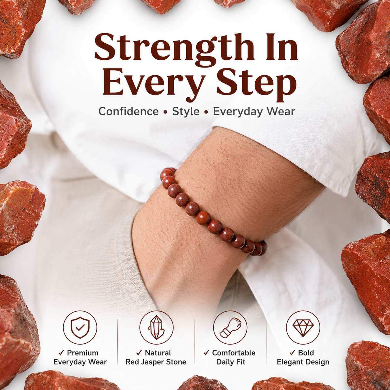 Natural Red Jasper Bracelet 8mm