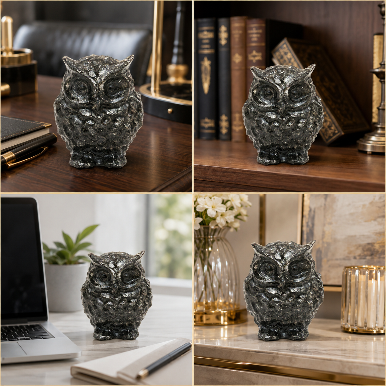 Natural Pyrite Owl – Handcrafted Crystal Owl