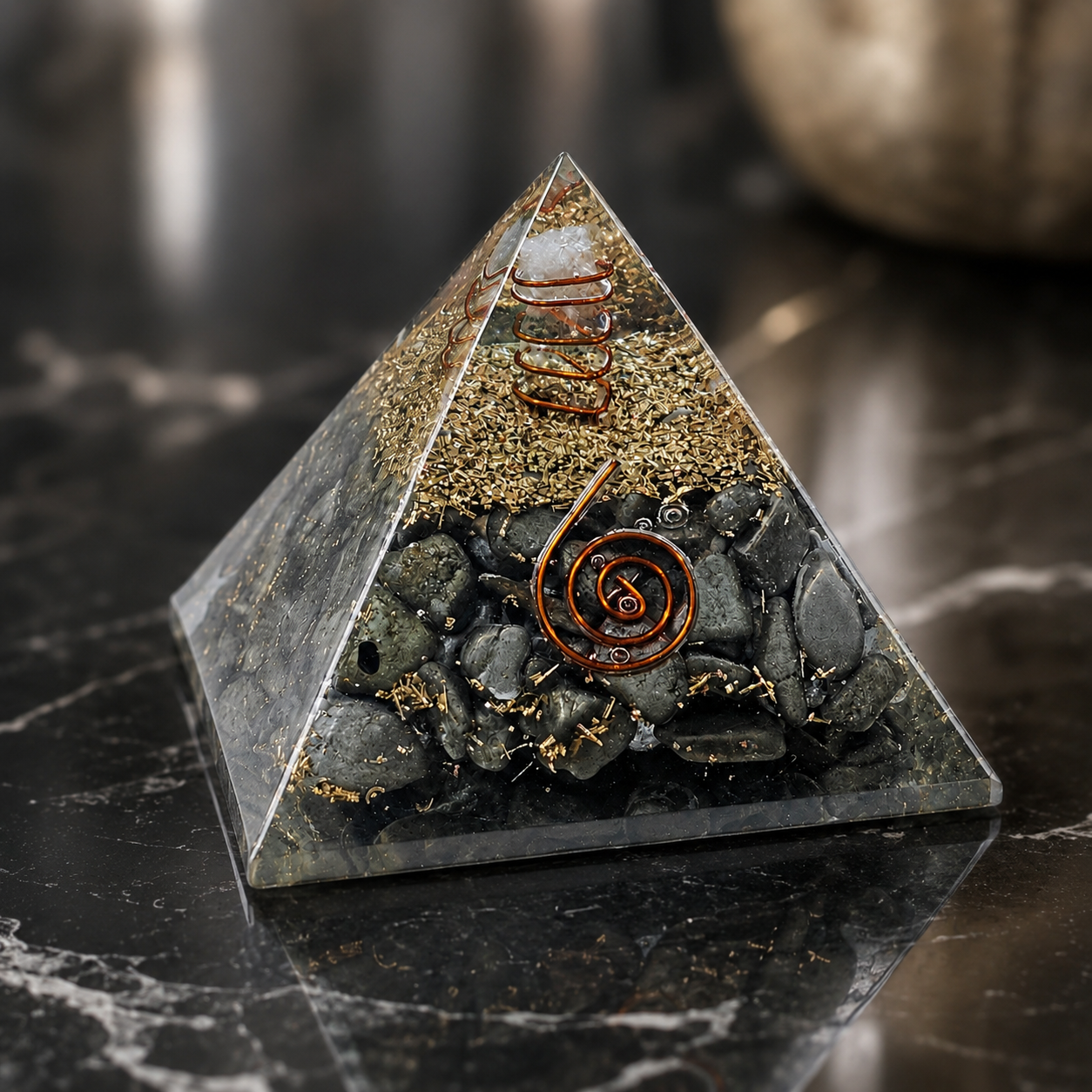 Natural Pyrite Orgonite Pyramid