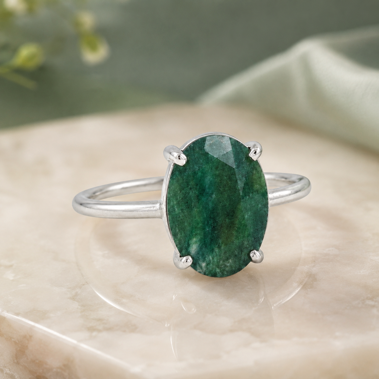 Natural Green Jade Adjustable Ring | Handmade Green Jade Gemstone Ring | Healing Crystal Jewelry