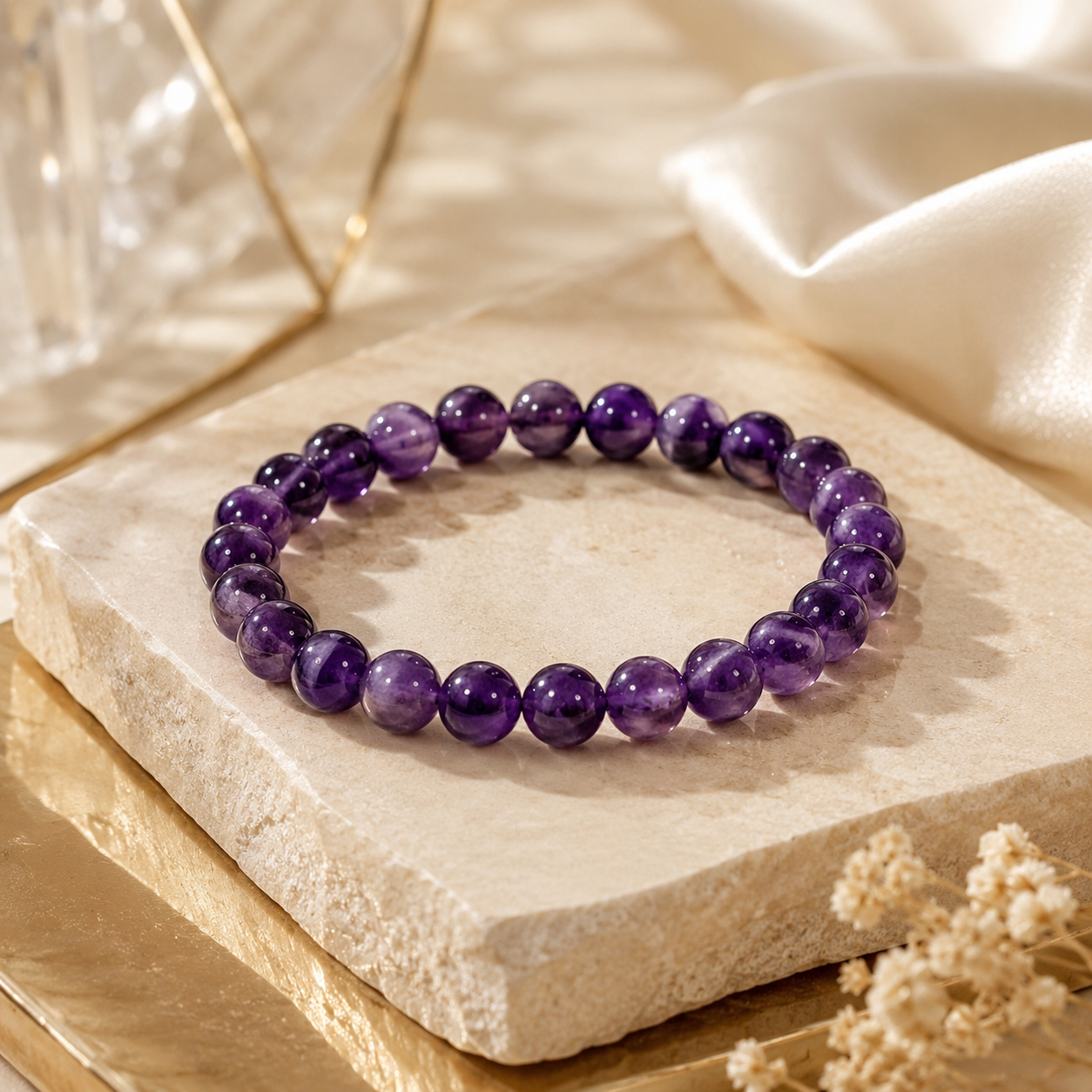 Natural Amethyst Bracelet 8mm - Certified Crystal Bracelet