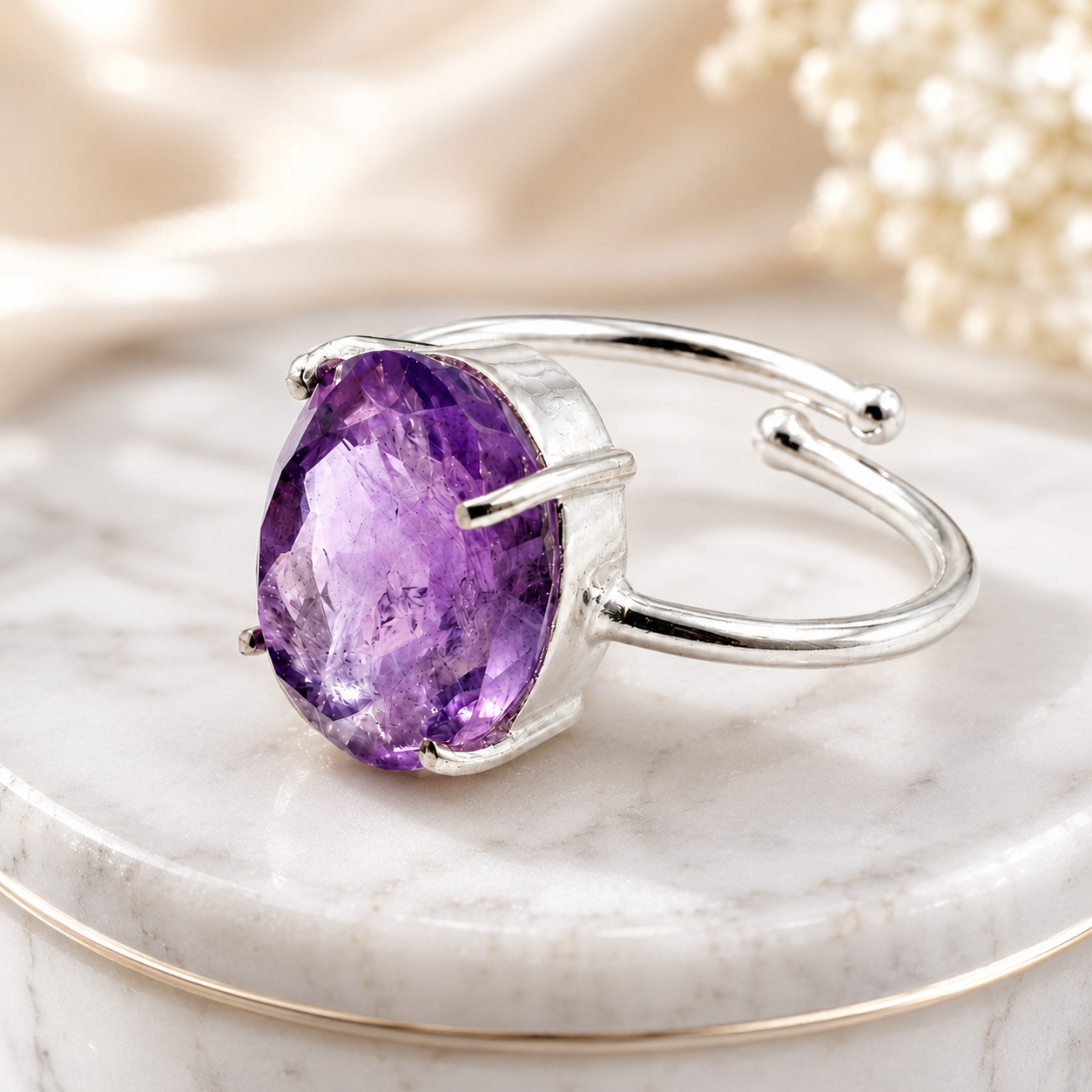 Natural Amethyst Adjustable Ring | Handmade Crystal Gemstone Ring | Healing Crystal Jewelry