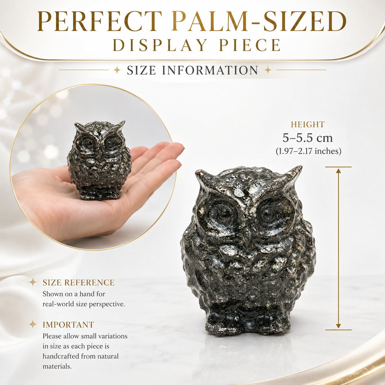 Natural Pyrite Owl – Handcrafted Crystal Owl