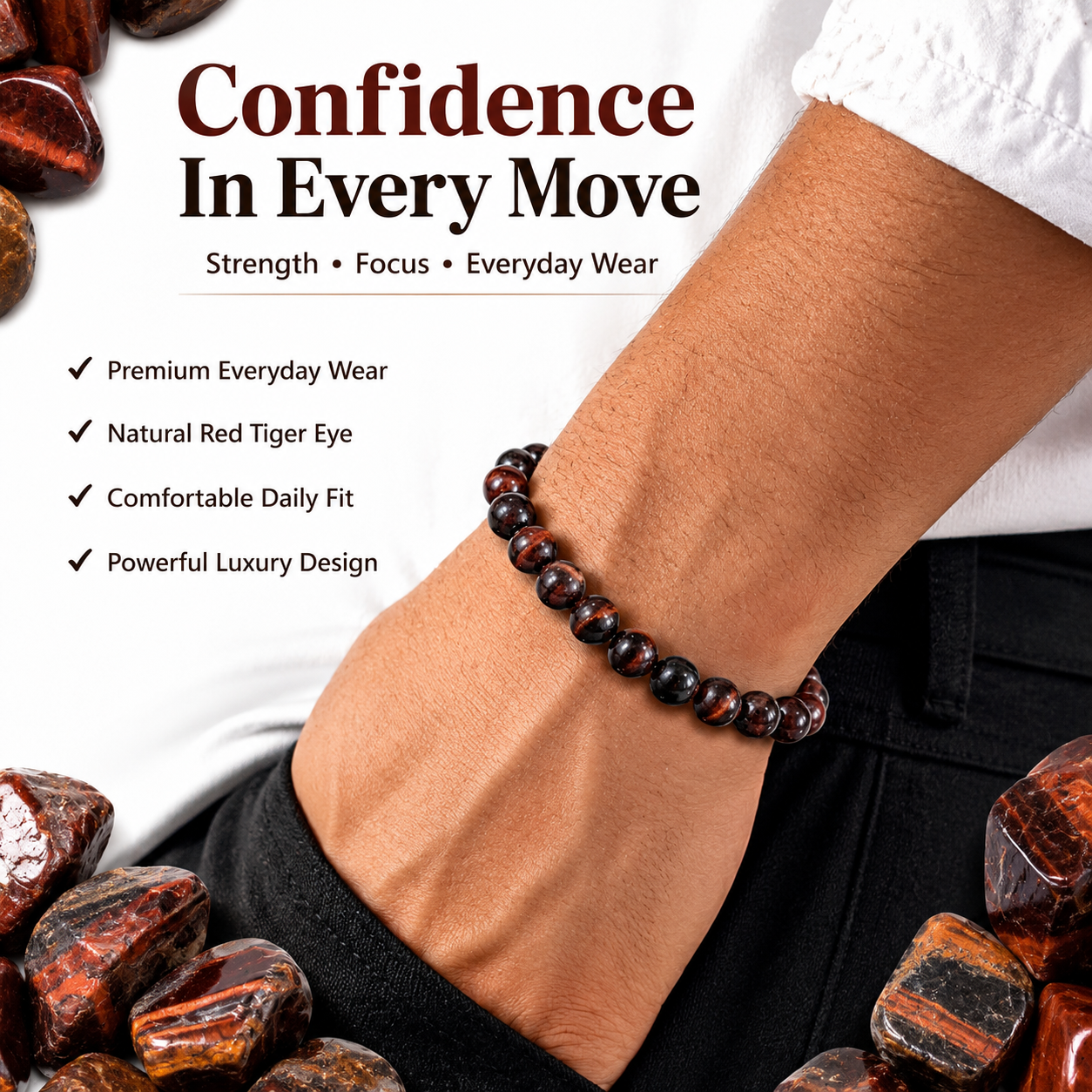 Natural Red Tiger Eye Bracelet 8mm