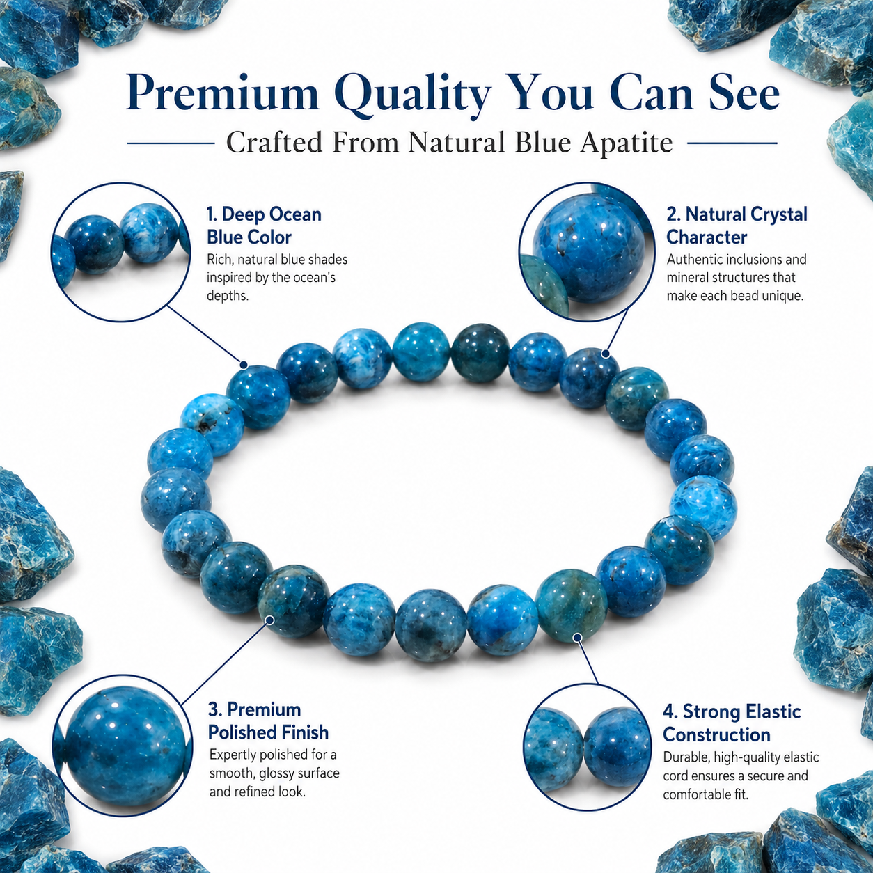 Natural Blue Apatite Bracelet 8mm