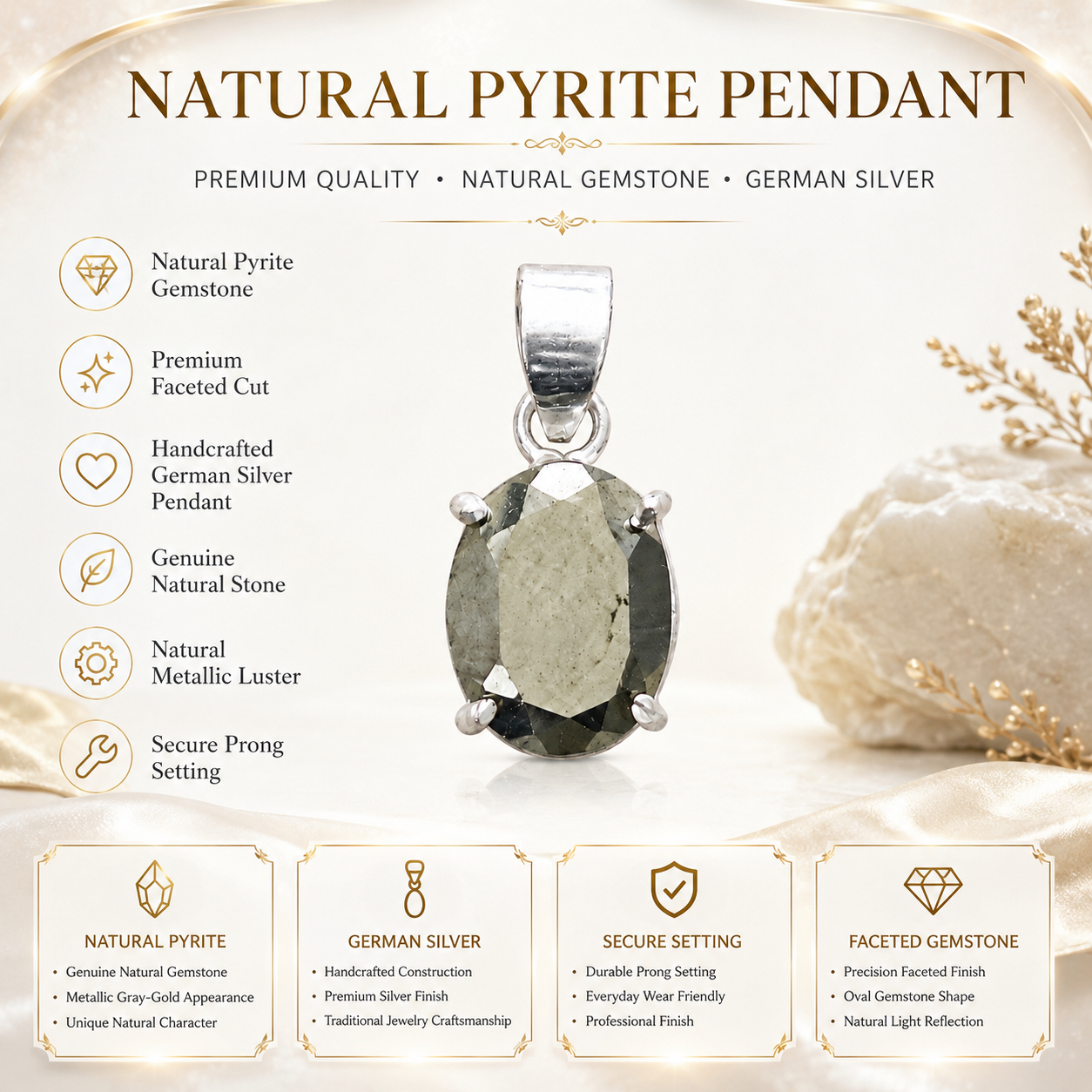 Natural Pyrite Pendant | Handmade Pyrite Gemstone Pendant | Healing Crystal Jewelry