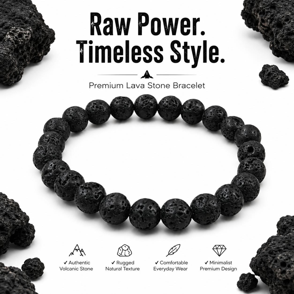 Natural Lava Stone Bracelet 8mm