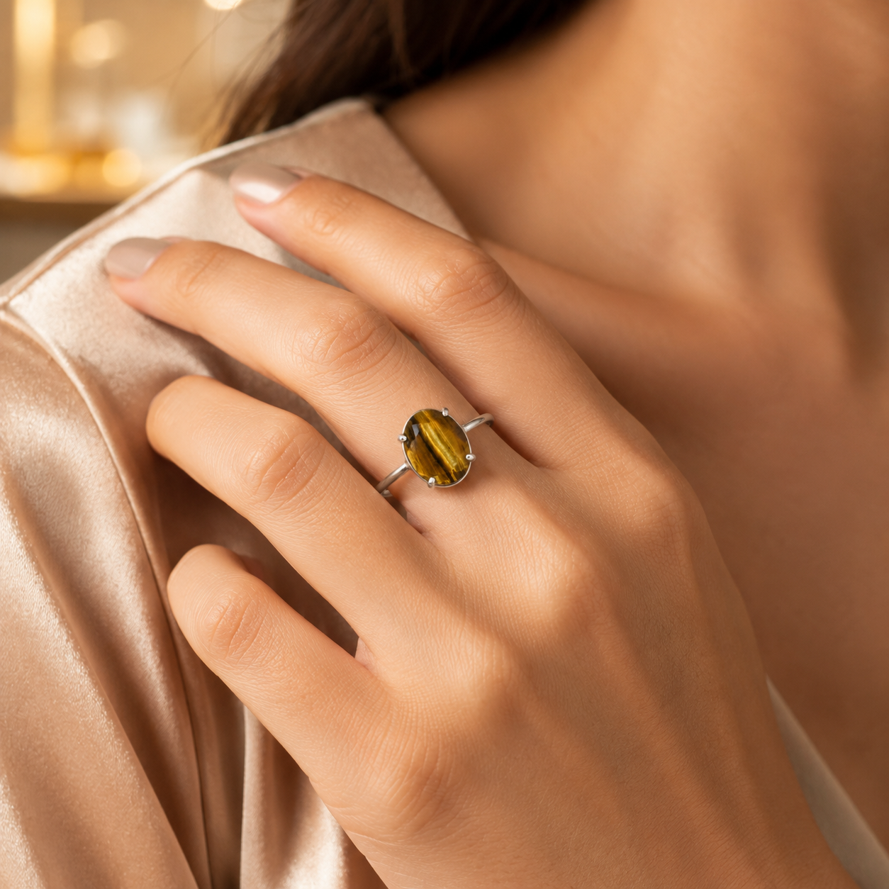 Natural Tiger Eye Adjustable Ring | Handmade Tiger Eye Gemstone Ring | Healing Crystal Jewelry