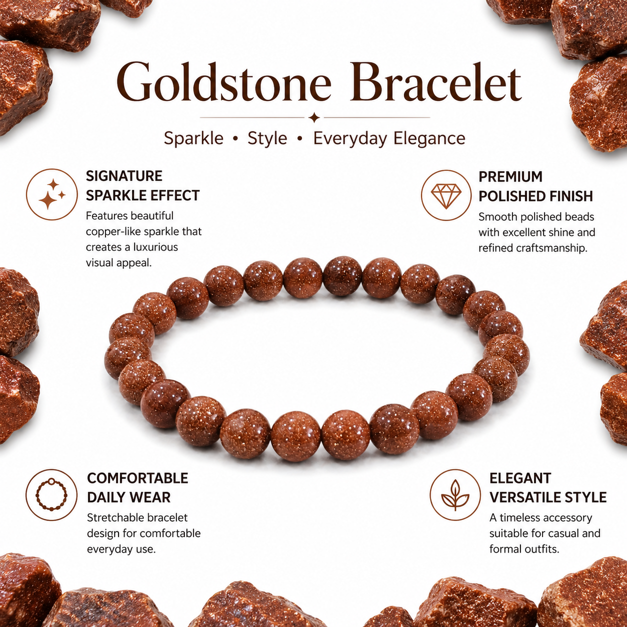 Red Goldstone Bracelet 8mm | Certified Success, Ambition & Positive Energy Crystal Bracelet
