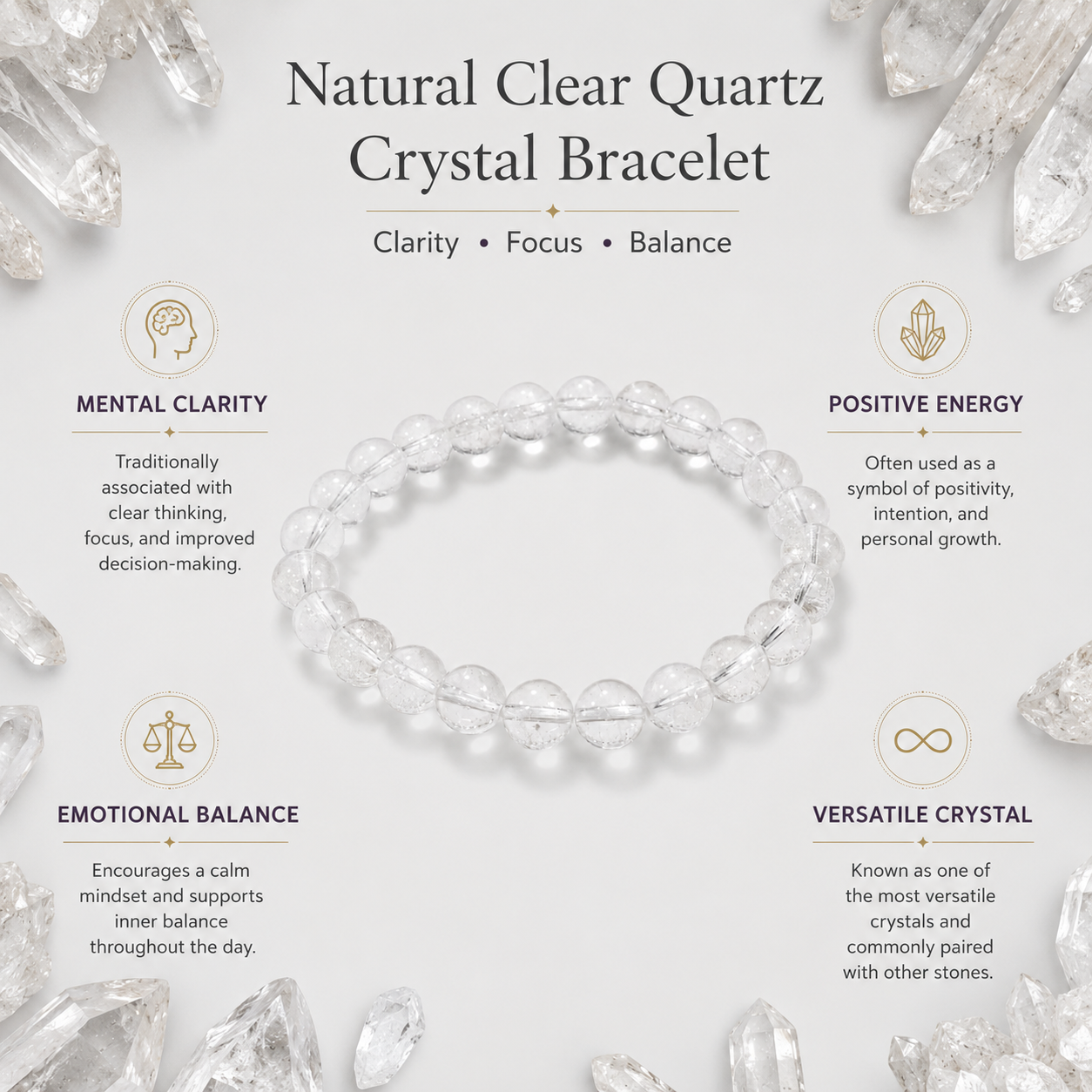 Natural Clear Quartz Bracelet 8mm