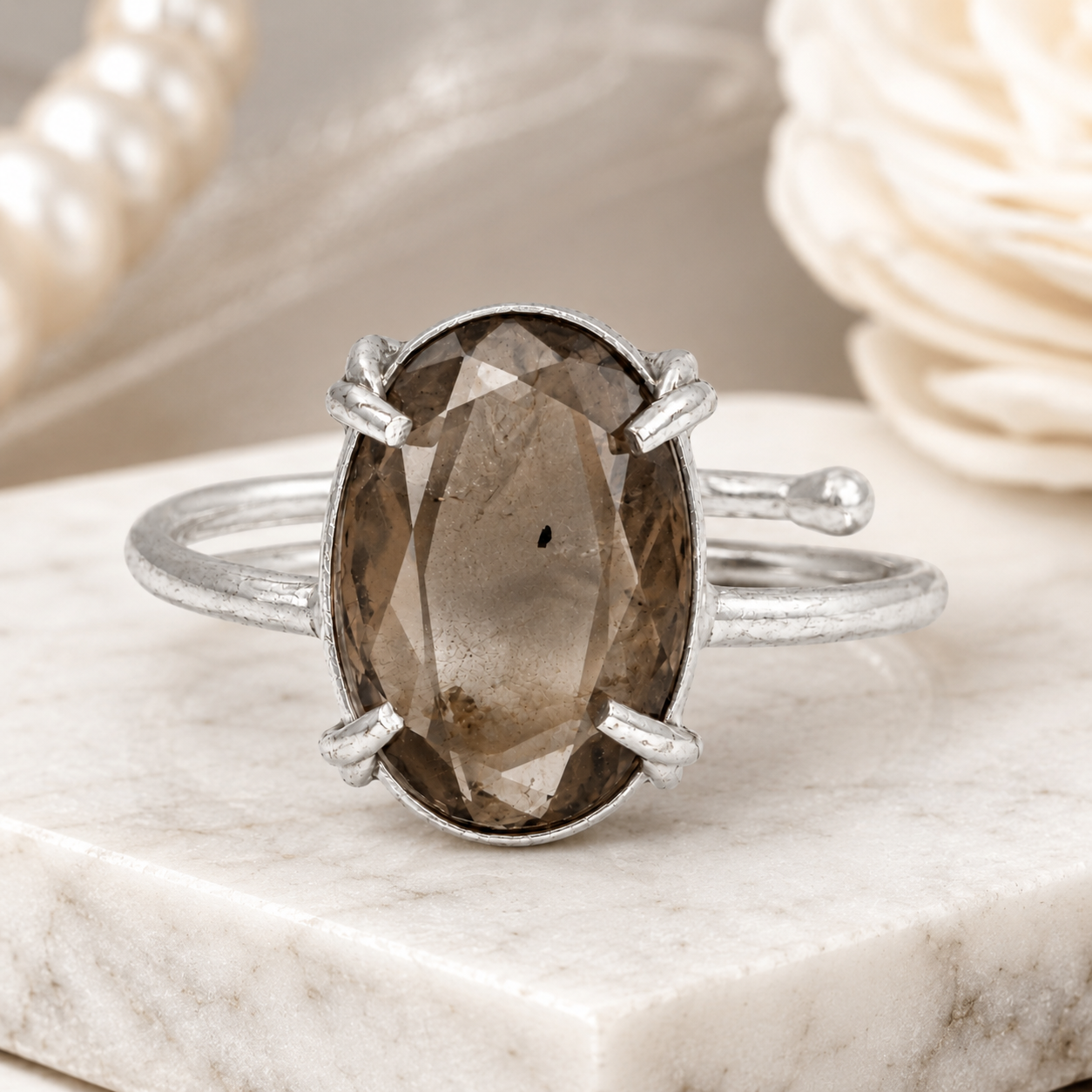 Natural Smoky Quartz Adjustable Ring | Handmade Crystal Gemstone Ring | Healing Crystal Jewelry