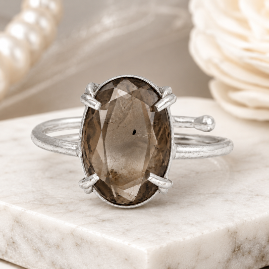 Natural Smoky Quartz Adjustable Ring | Handmade Crystal Gemstone Ring | Healing Crystal Jewelry