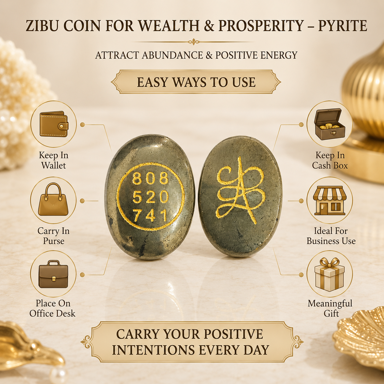 Natural Pyrite Zibu Coin for Wealth & Prosperity | Sacred Abundance Energy Coin | Pocket Crystal for Manifestation & Positive Energy