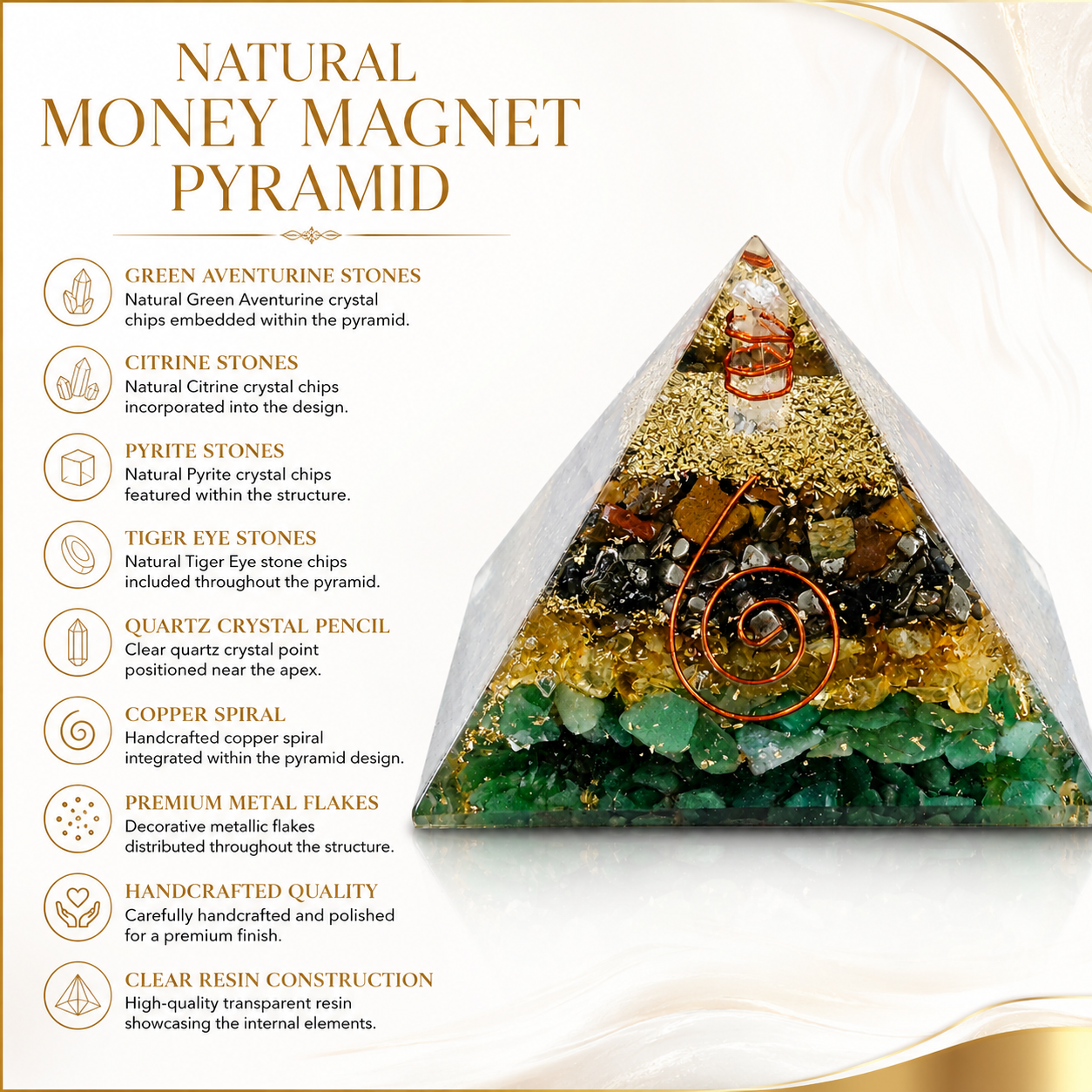 Natural Money Magnet Orgonite Pyramid