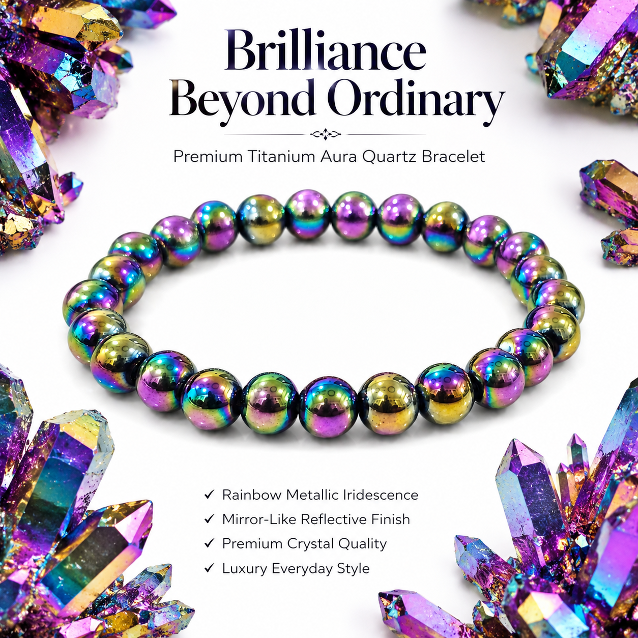 Titanium Aura Quartz Bracelet 8mm | Certified Energy, Positivity & Spiritual Growth Bracelet