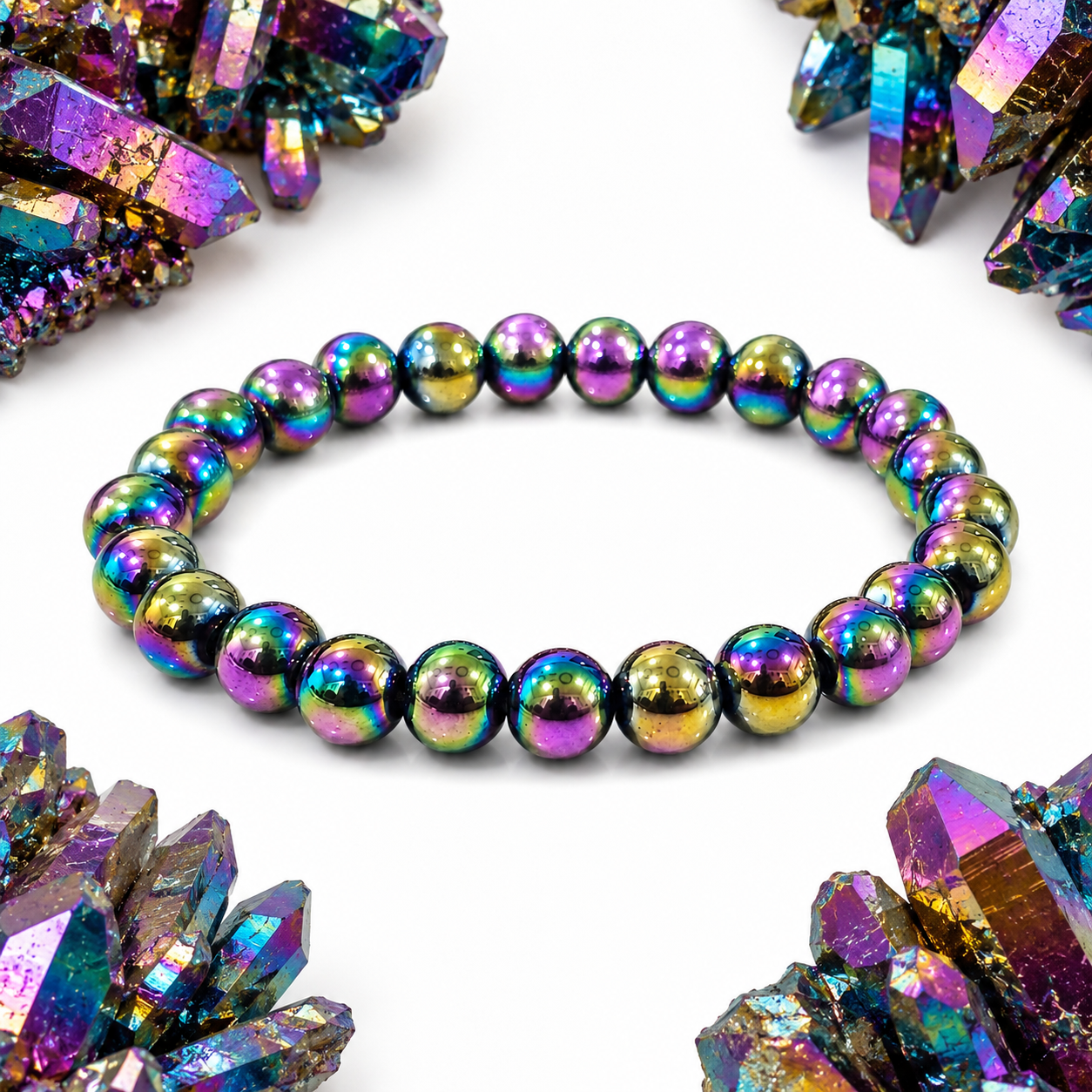 Titanium Aura Quartz Bracelet 8mm | Certified Energy, Positivity & Spiritual Growth Bracelet