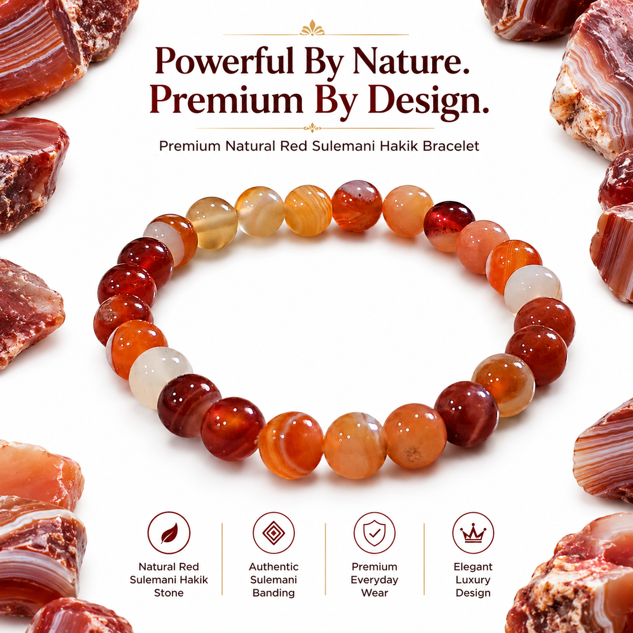 Natural Red Sulemani Hakik Bracelet 8mm