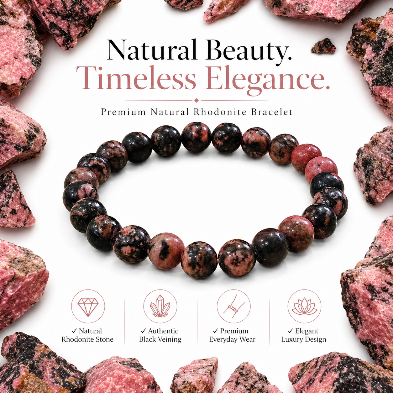 Natural Rhodonite Bracelet 8mm