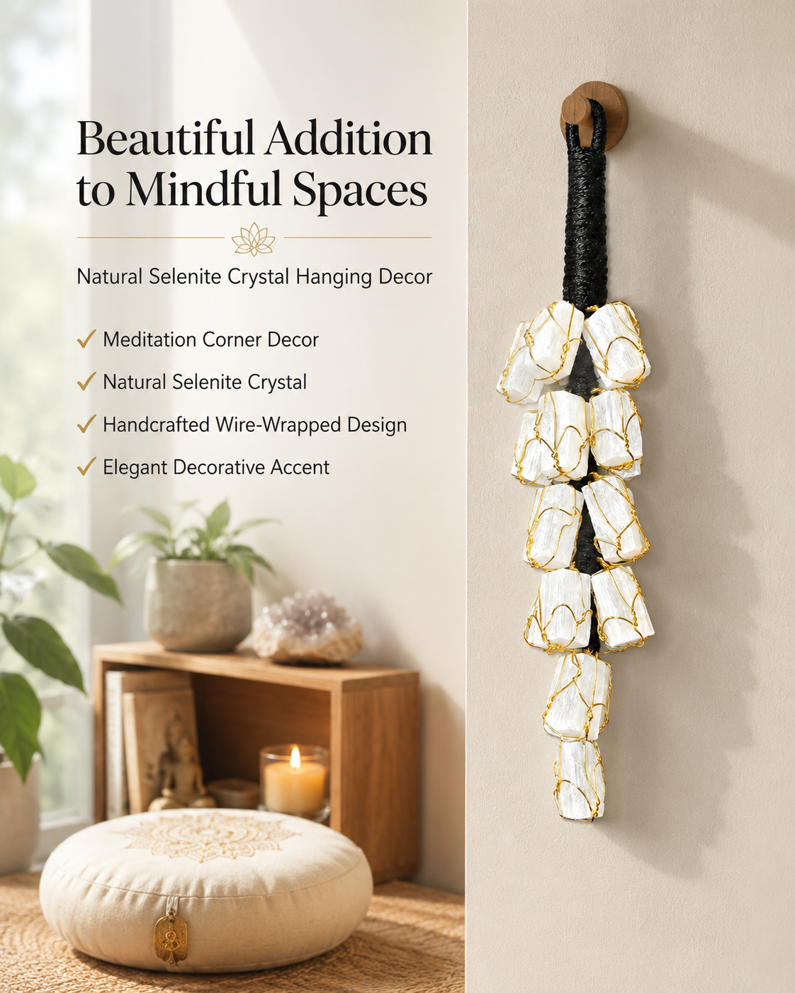Selenite Crystal Hanging Decor | Natural Home & Meditation Decor