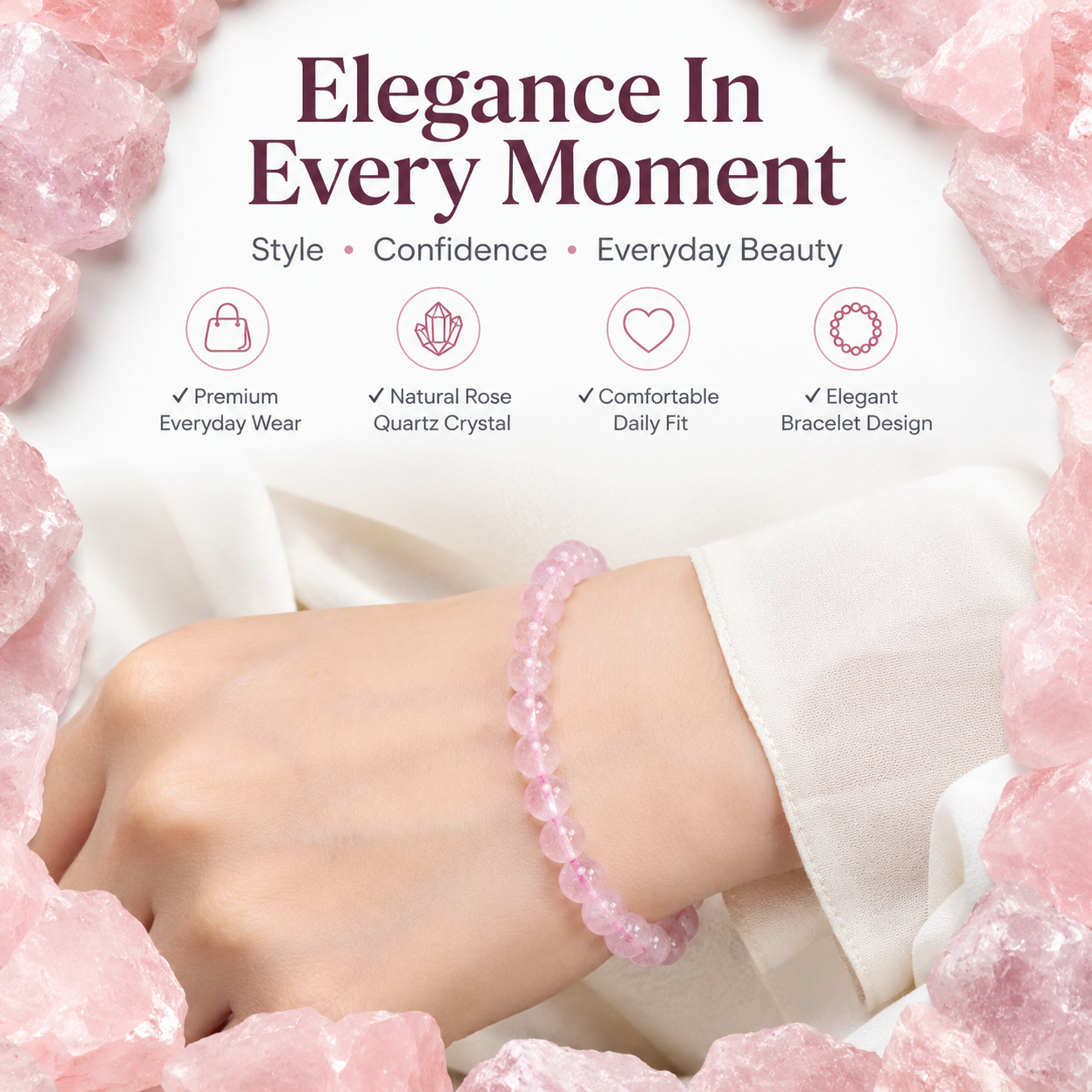 Natural Rose Quartz Bracelet 8mm