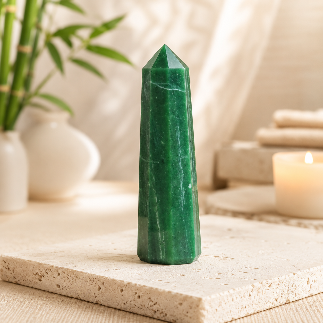 Natural Green Jade Healing Tower | Premium Polished Green Jade Crystal Point | Prosperity, Harmony & Meditation Crystal