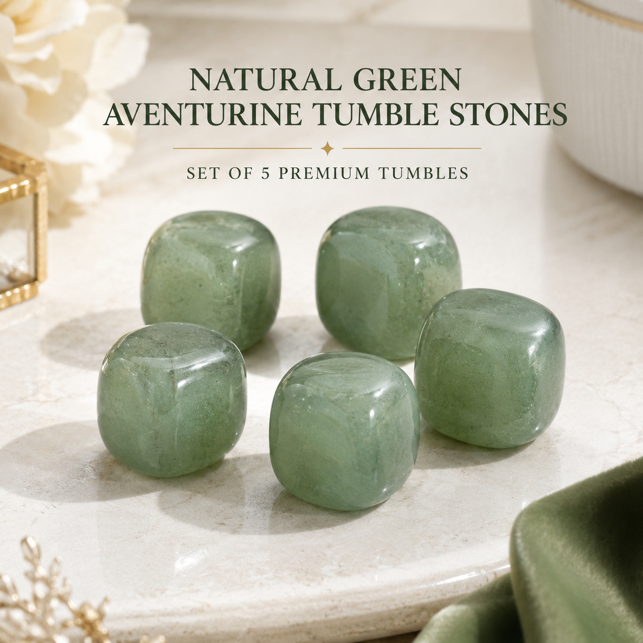 Natural Green Aventurine Tumble Stones | Set of 5 Premium Green Aventurine Crystal Tumbled Stones | Prosperity & Luck Healing Crystals
