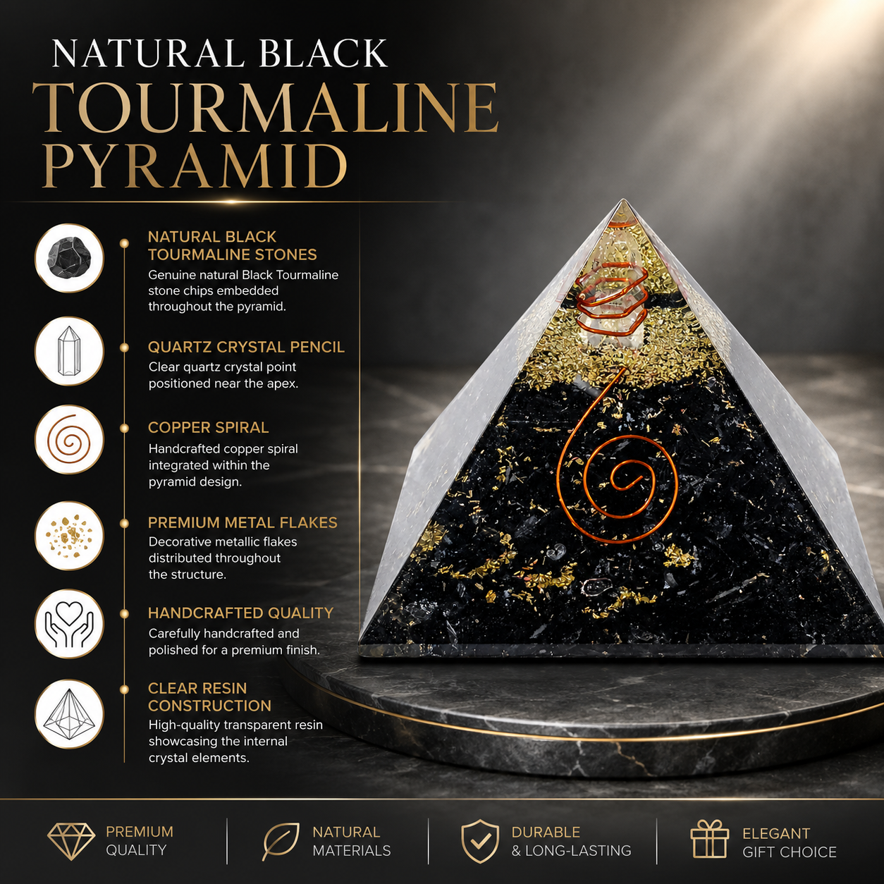 Natural Black Tourmaline Orgonite Pyramid