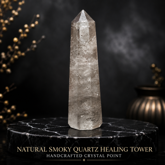 Natural Smoky Quartz Healing Tower | Premium Polished Smoky Quartz Crystal Point | Grounding, Protection & Meditation Crystal