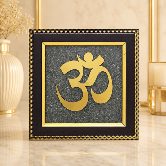 Natural Pyrite Om Frame | Handcrafted Sacred Om Symbol Wall Décor | Spiritual & Positive Energy Frame