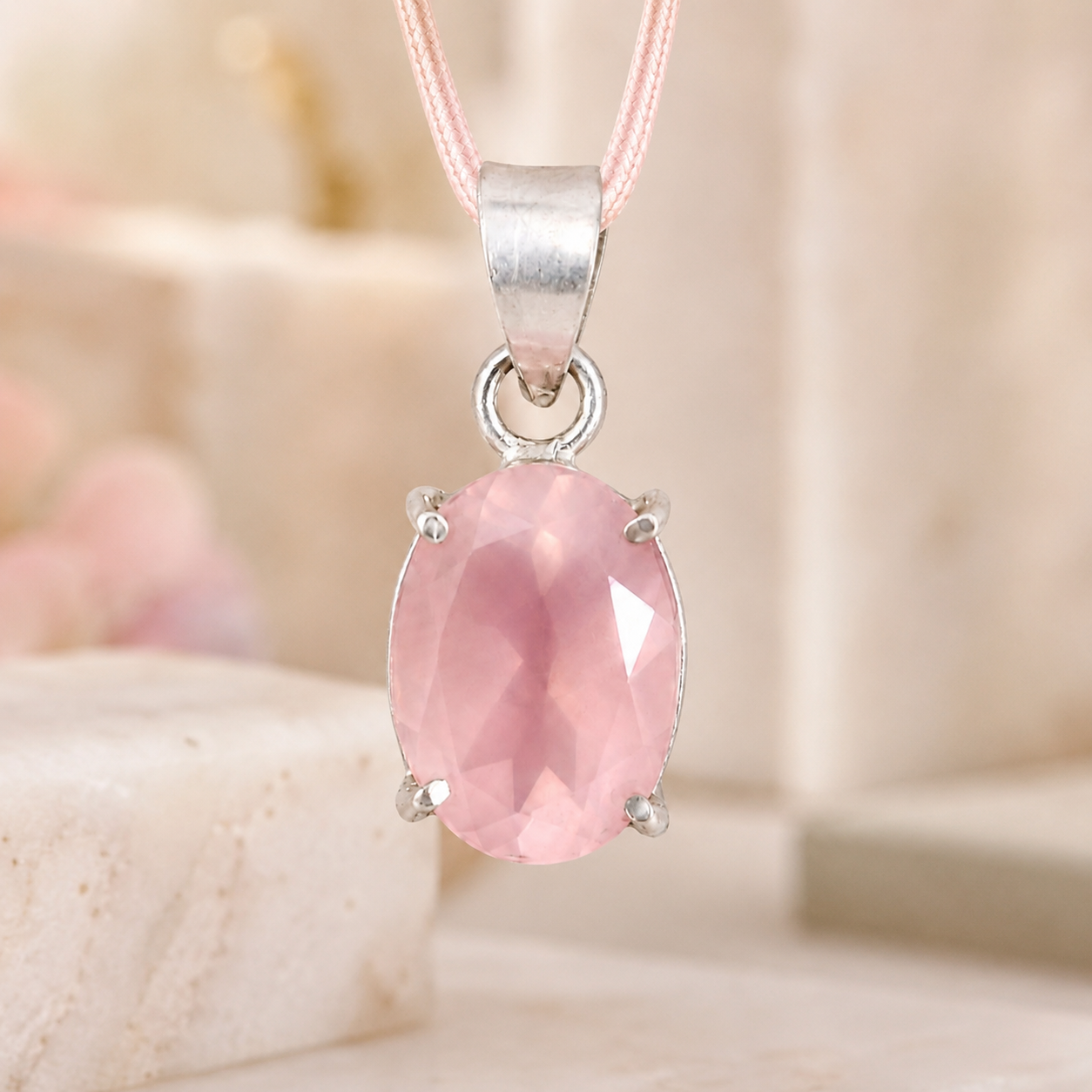Natural Rose Quartz Pendant | Handmade Rose Quartz Gemstone Pendant | Healing Crystal Jewelry