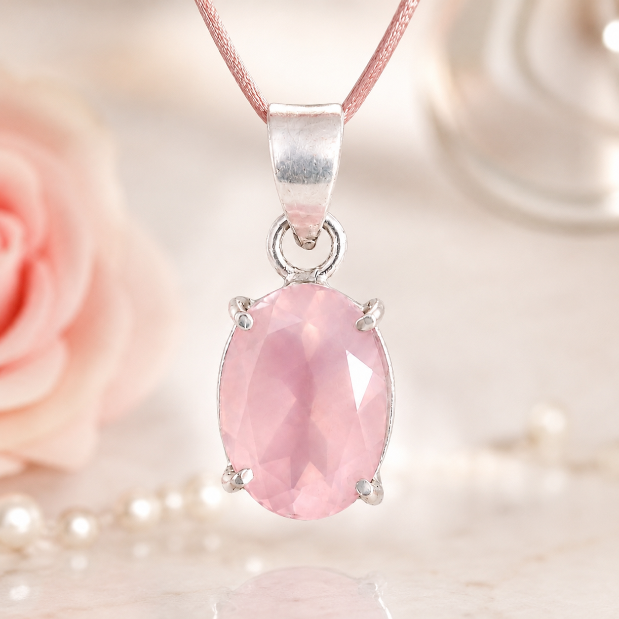 Natural Rose Quartz Pendant | Handmade Rose Quartz Gemstone Pendant | Healing Crystal Jewelry