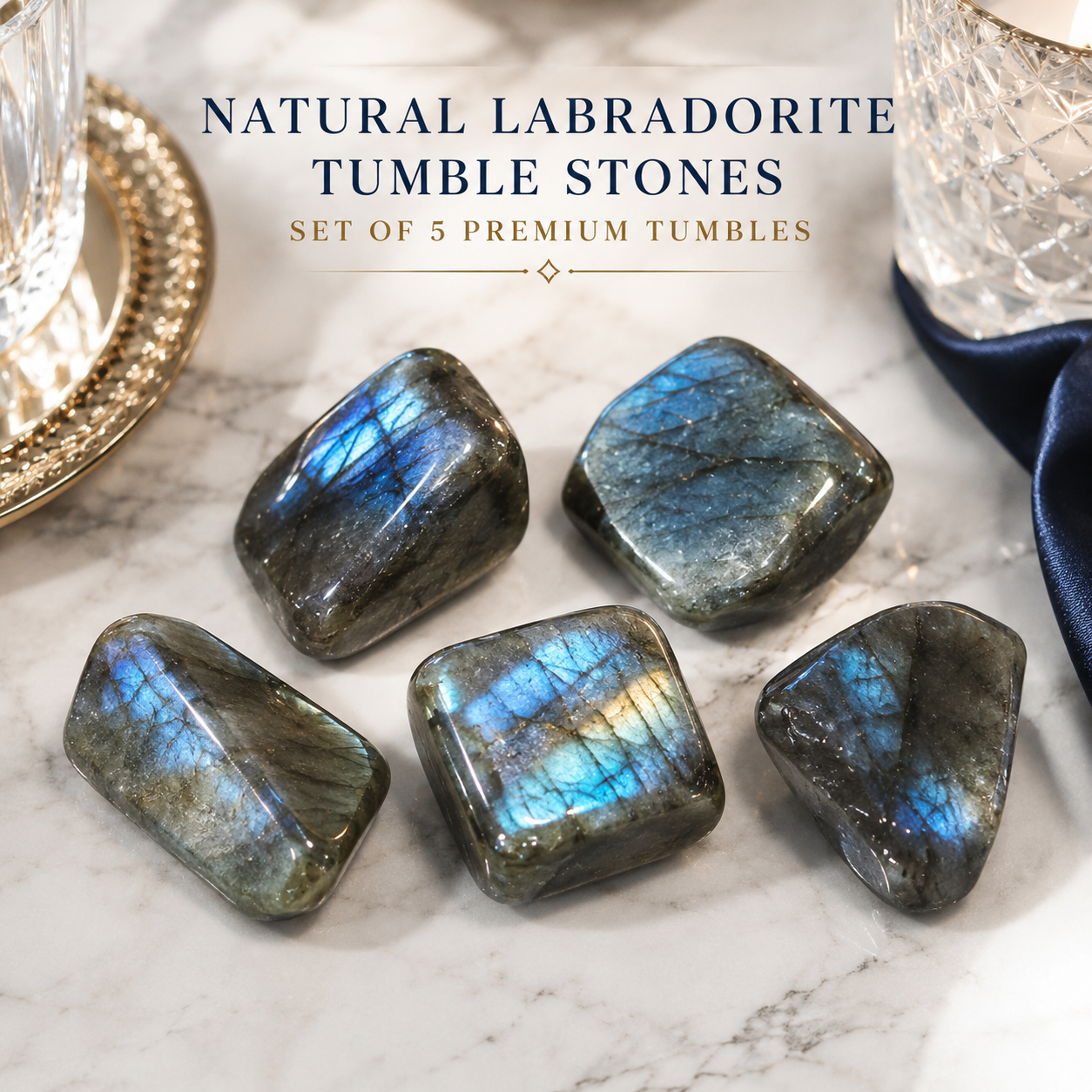Natural Labradorite Tumble Stones | Set of 5 Premium Polished Labradorite Crystals | Intuition, Transformation & Protection Stones