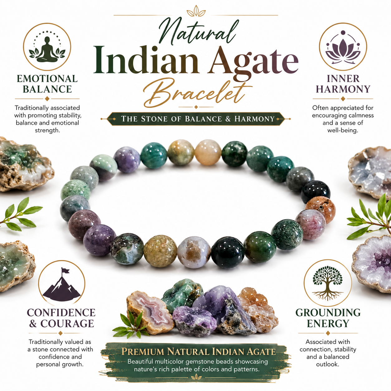 Natural Indian Agate Bracelet – Stability, Harmony & Positive Energy Bracelet