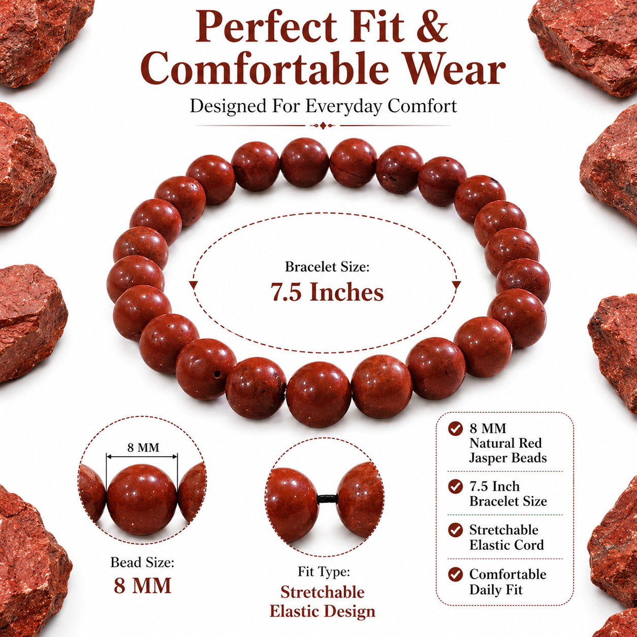 Natural Red Jasper Bracelet 8mm