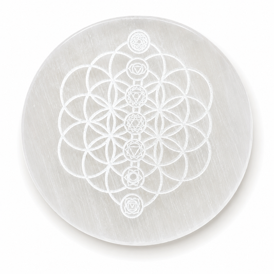 Flower of Life Selenite Charging Plate – Natural Crystal Cleansing & Charging Plate