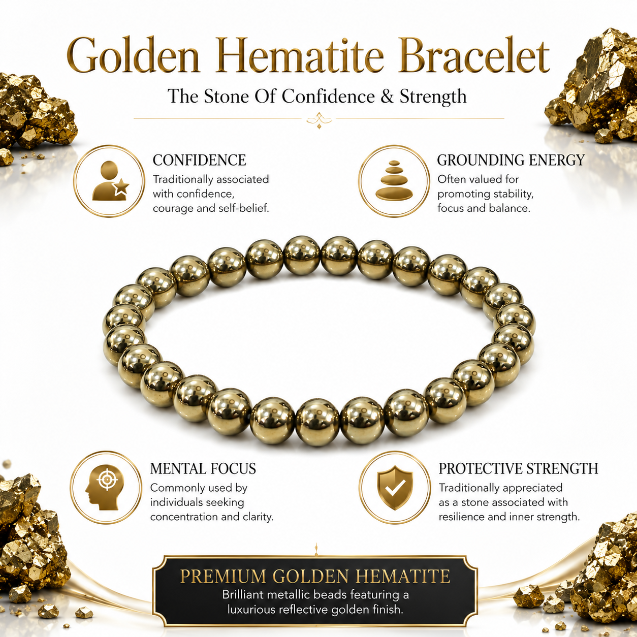 Natural Golden Hematite Bracelet – Grounding, Confidence & Strength Bracelet